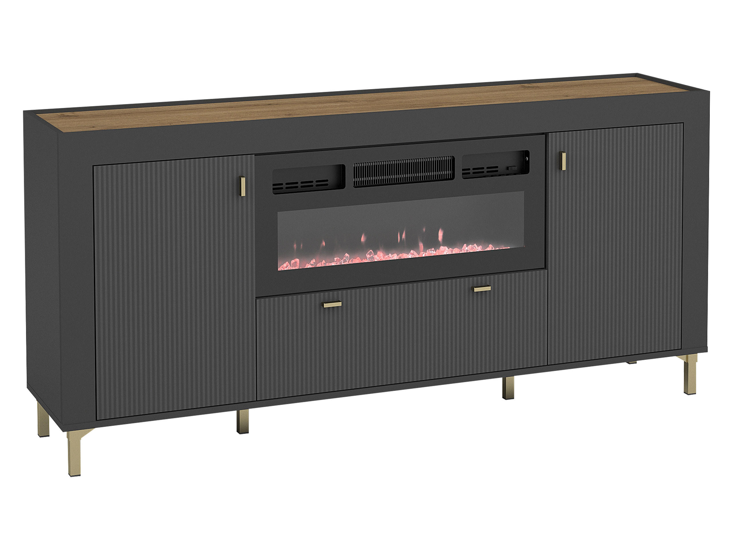 SIDEBOARD Mossa 2D1S MO07 mit Kamin - Goldfarben/Schwarz, Holzwerkstoff/Kunststoff (177/84/40cm) - MIRJAN24