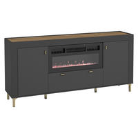 SIDEBOARD Mossa 2D1S MO07 mit Kamin - Goldfarben/Schwarz, Holzwerkstoff/Kunststoff (177/84/40cm) - MIRJAN24