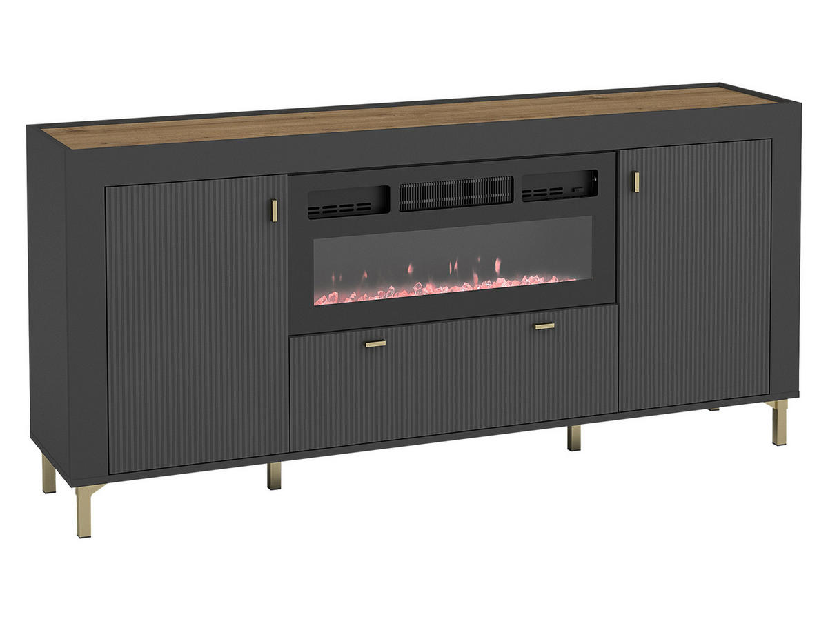 SIDEBOARD Mossa 2D1S MO07 mit Kamin - Goldfarben/Schwarz, Holzwerkstoff/Kunststoff (177/84/40cm) - MIRJAN24