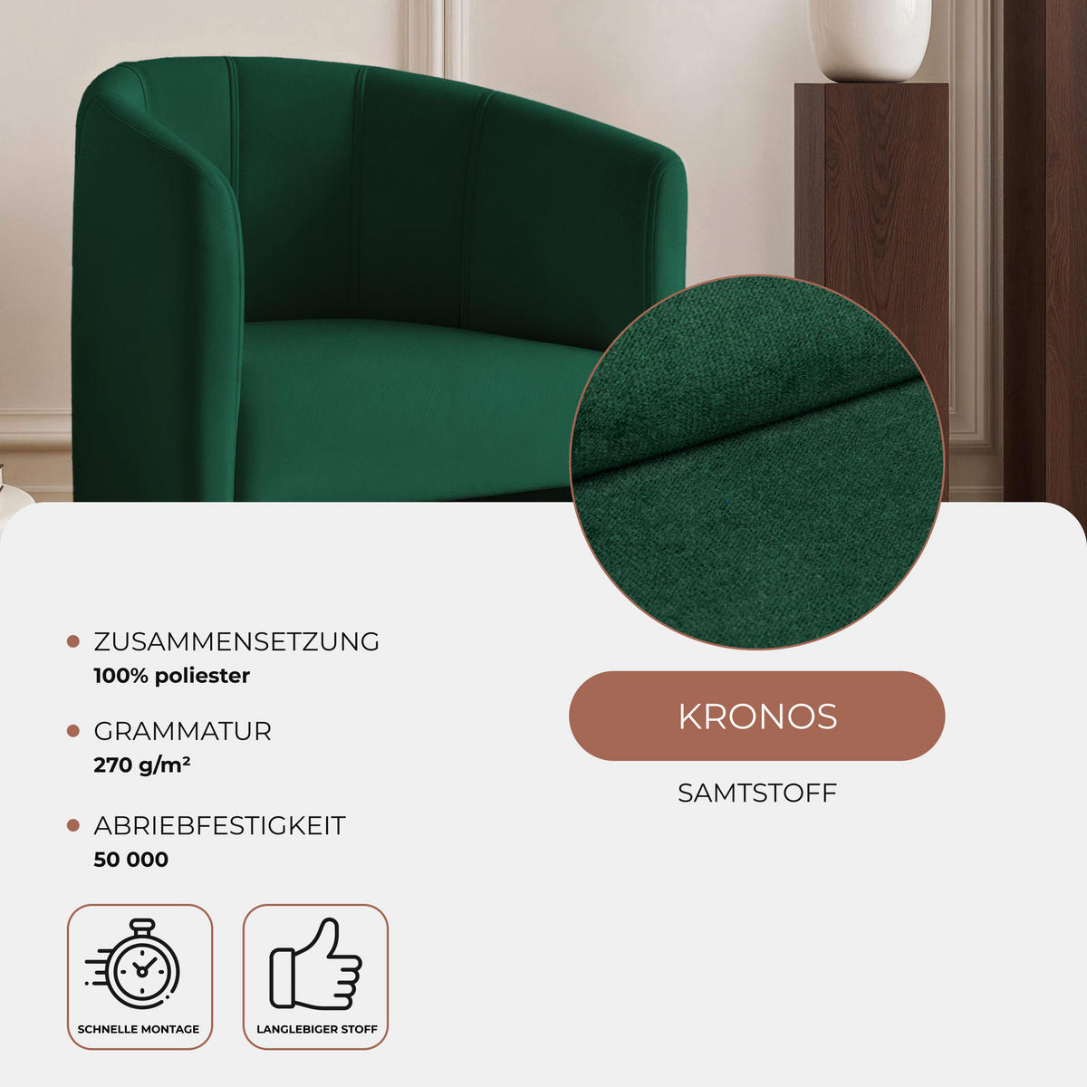 COCKTAILSESSEL KIRA 58/74 cm Grün - Grün, Kunststoff/Textil (58/74/58cm) - Idohome