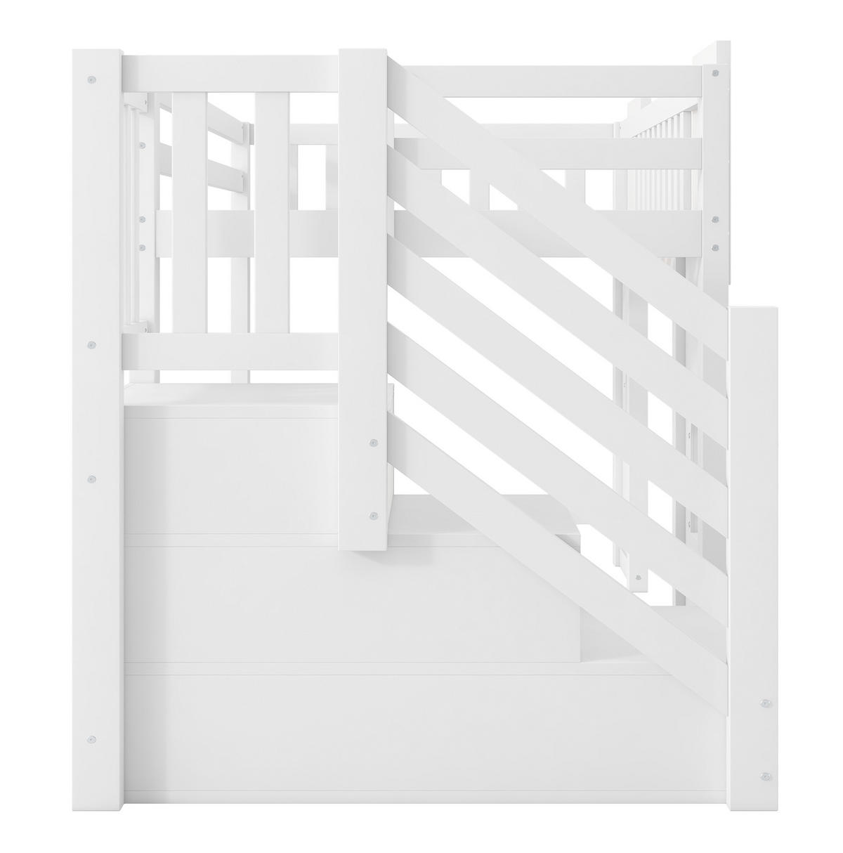 HOCHBETT 90/200 cm, Weiß mit Stauraumtreppe und Fenstern - Weiß, Holz (90/200cm) - MIVRAY