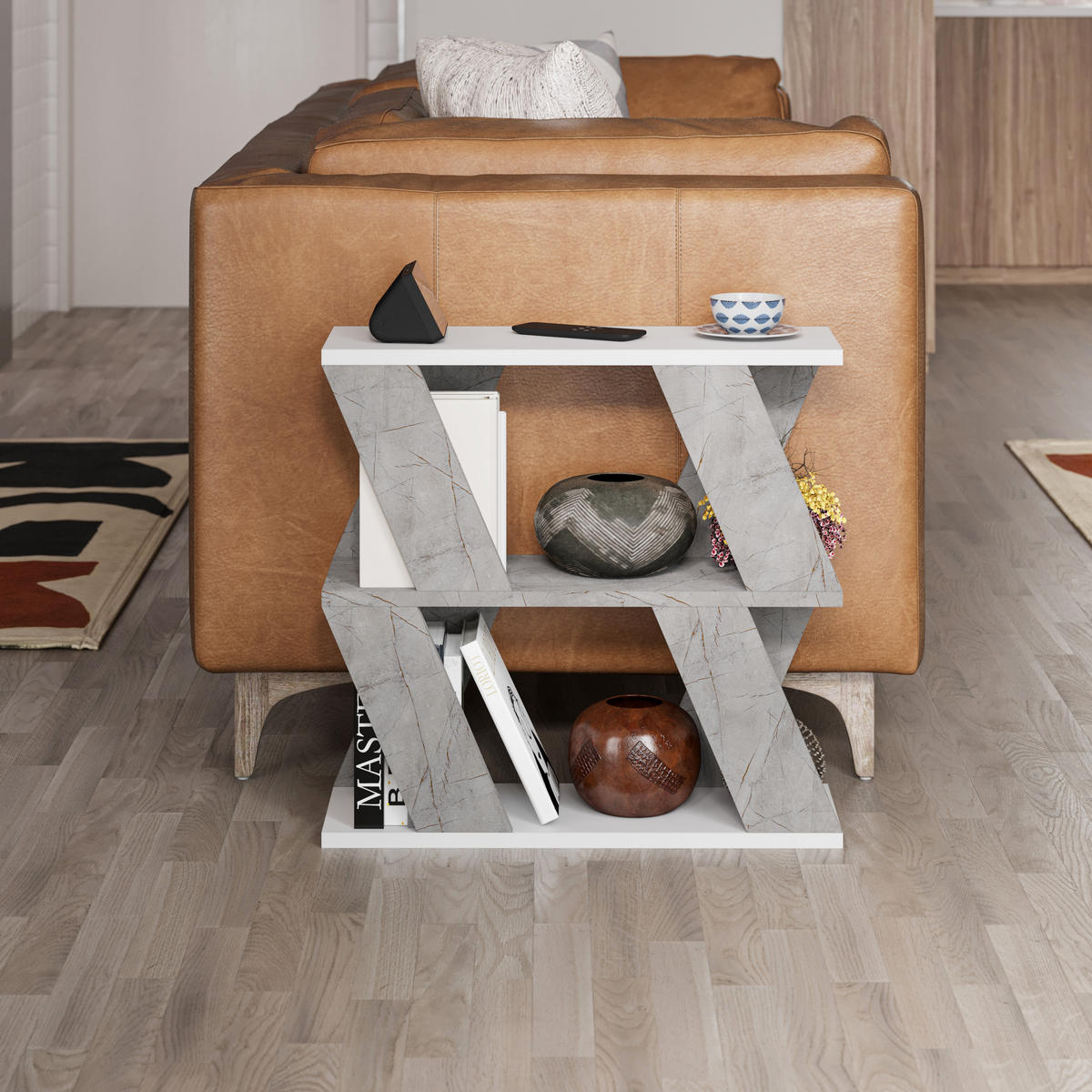 BEISTELLTISCH Lazena Weiß, Goldmarmor-Effekt 60/22/55,4 cm - Creme, Holzwerkstoff (22/60/55.4cm) - Decortie