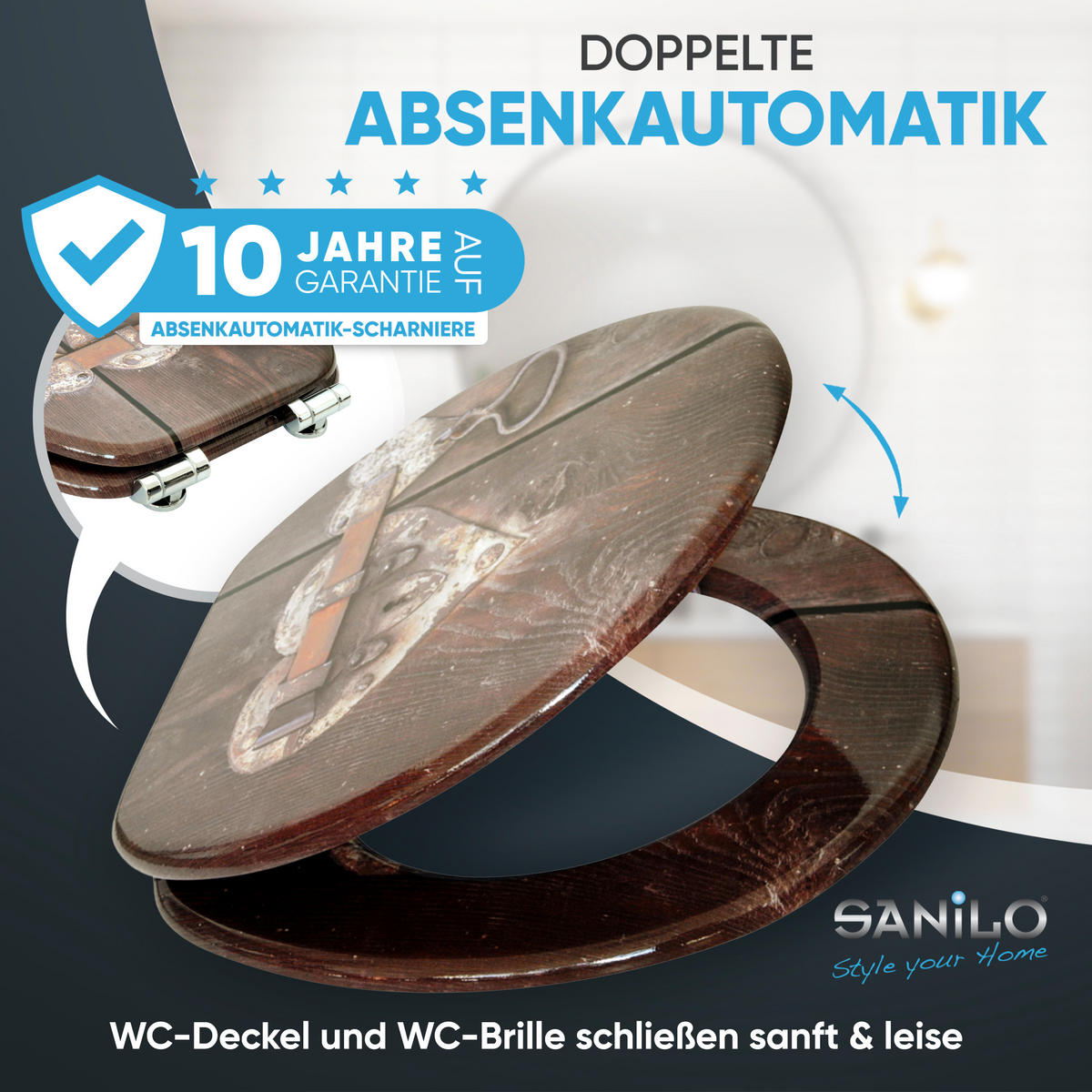 WC-SITZ mit Absenkautomatik Türschloss - Braun, Holzwerkstoff (38/6/47cm) - Sanilo