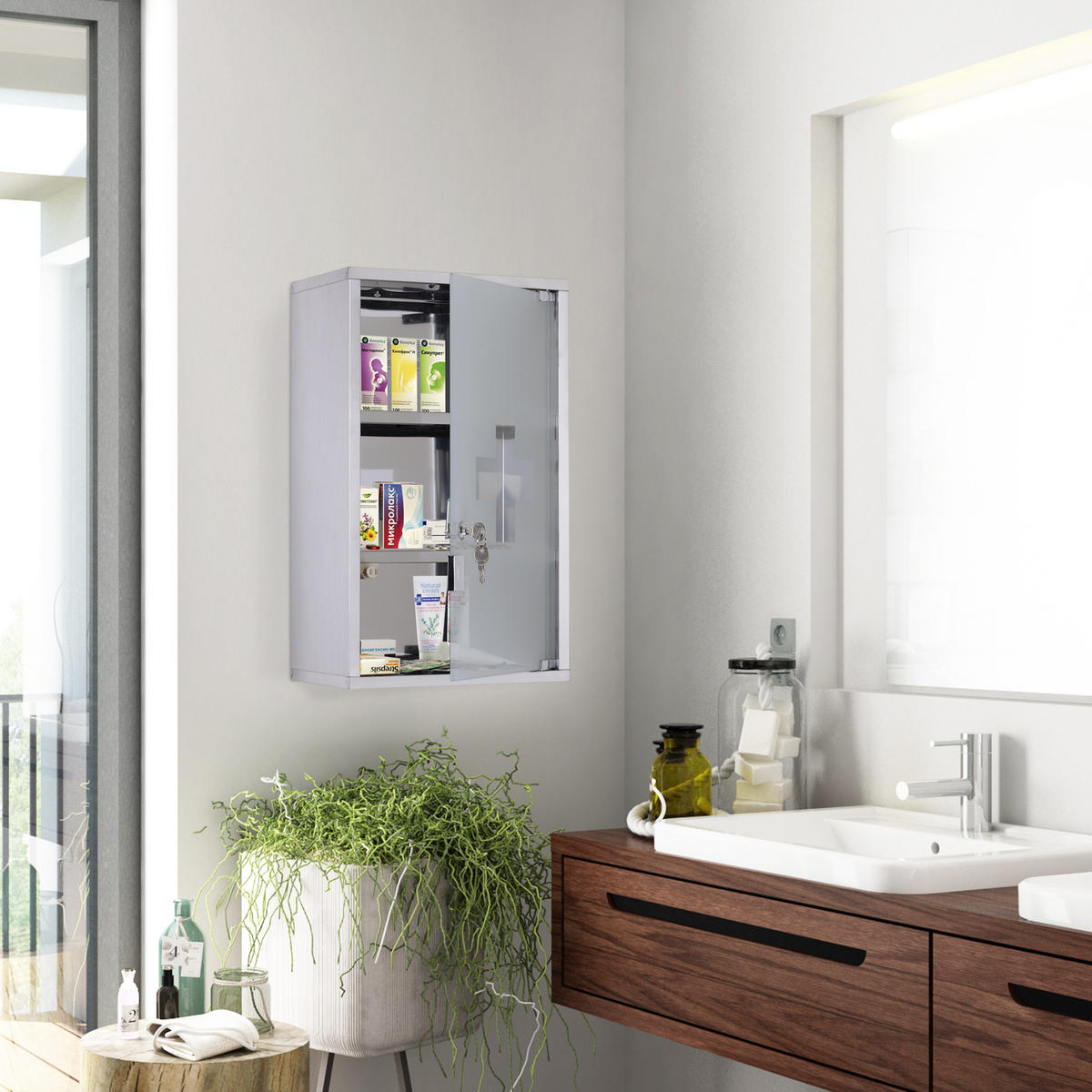 MEDIZINSCHRANK Grau, 3 Regale 1 Stück - Beige, Kunststoff (30/50/18cm) - GiPP