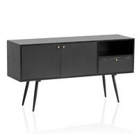 SIDEBOARD – Schwarz/Eiche-Dekor, 140x75x40 cm, mit 2 Türen, Schublade, offenes Fach - Schwarz, Holzwerkstoff/Metall (140/75/40cm) - KADIMA DESIGN