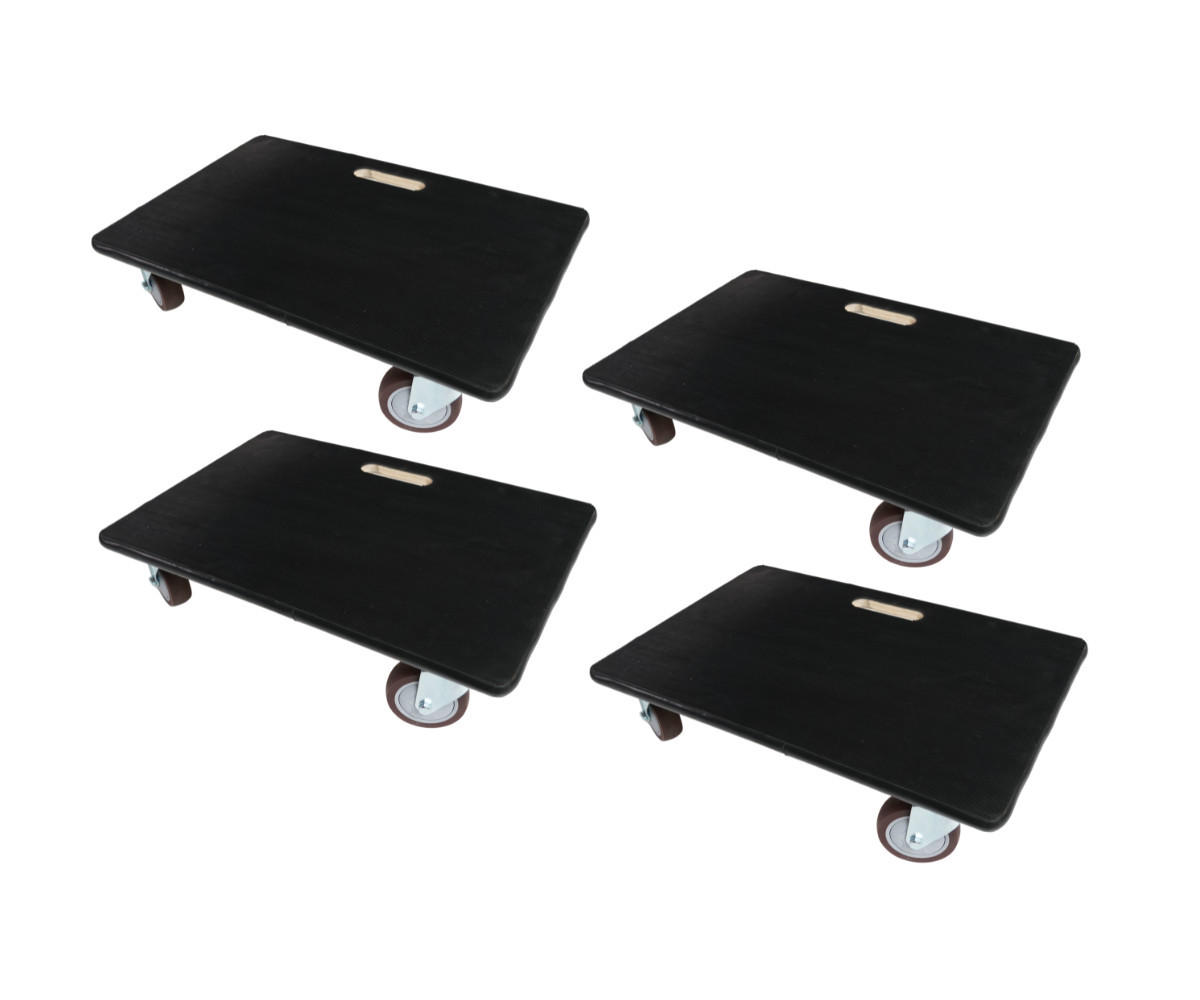 TRANSPORTROLLER 4er-Set mit 4 Rollen 15x40x60 cm Traglast 500kg Sperrholzplatte mit Gummibelag Schwarz - Schwarz, Holzwerkstoff (60/40/15cm) - PROREGAL