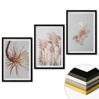 WANDBILDER 3er-Set - 40x60 cm Schwarzer Rahmen - Set aus Gras, Blumen und hellem Hintergrund - Schwarz, Kunststoff (40/60cm) - ArtPrintCave