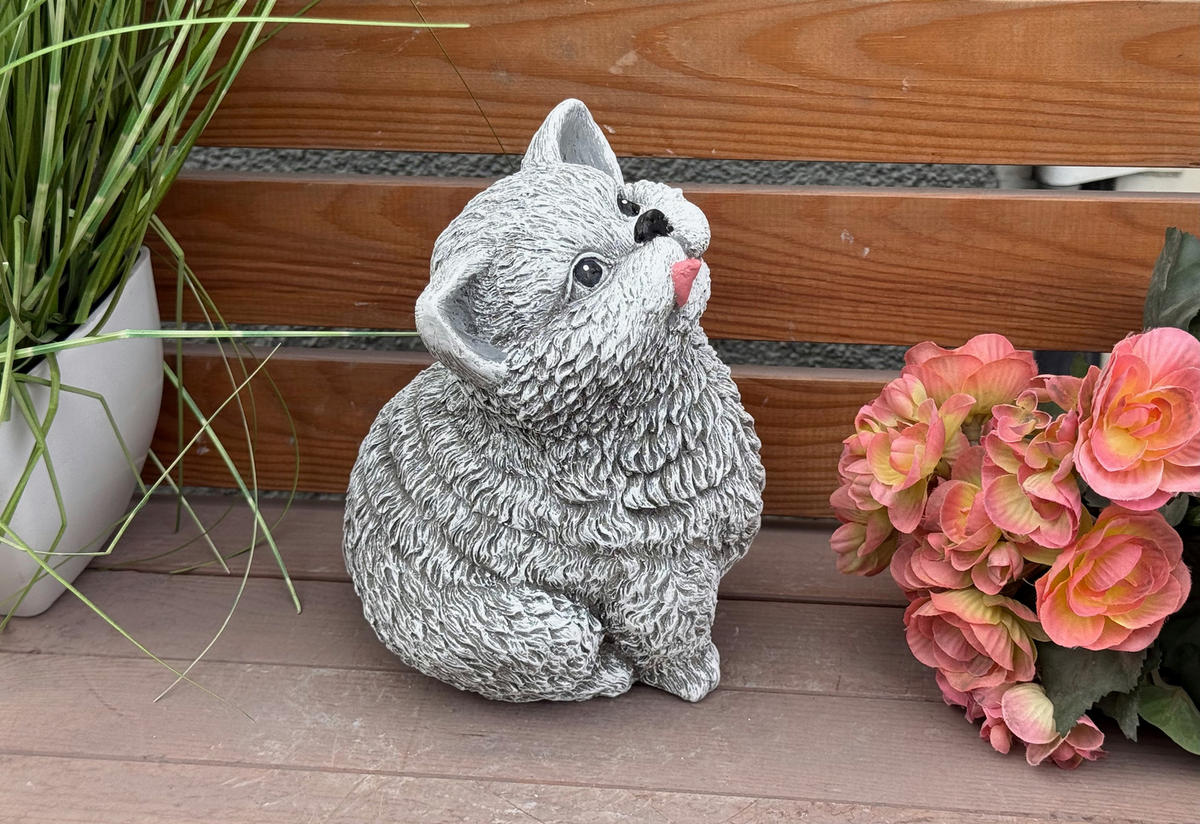 STEINFIGUR Katze Wilma frostfest, massiv - Grau, Stein (21/16/15cm) - stoneandstyle