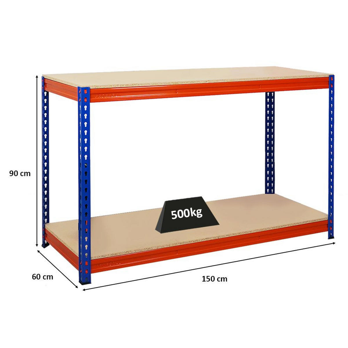 WERKBANK Strong Beast 90x150x60 cm Fachlast 500 kg Blau-Orange - Orange, Metall (150/90/60cm) - PROREGAL