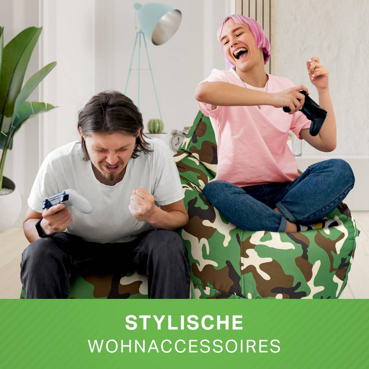 SITZSACK + Hocker "Cozy+Cube" 2er Set - Braun/Grün, Textil (70/90/80cm) - Green Bean