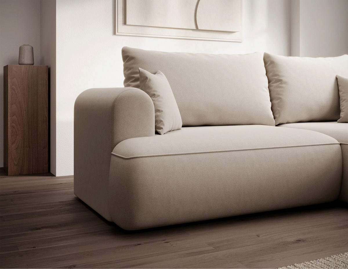 ROHOVÁ rozkladacia pohovka Ovo Mini krémová, zamatový poťah Easy-Clean - čierna/krémová, textil/plast (156/238cm) - Selsey