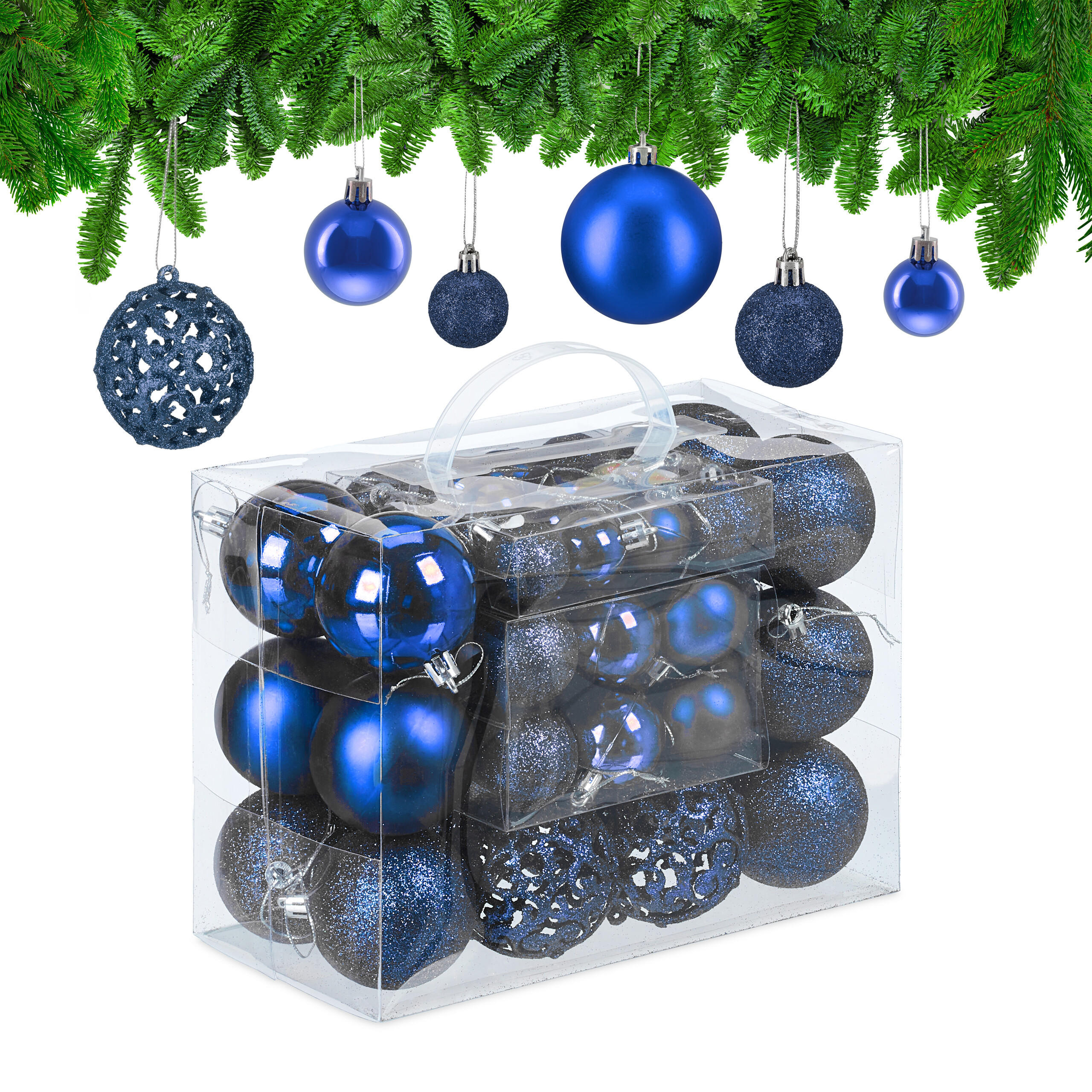 WEIHNACHTSKUGELN-SET 50-tlg. - Dunkelblau, Kunststoff (6/7/6cm) - Relaxdays