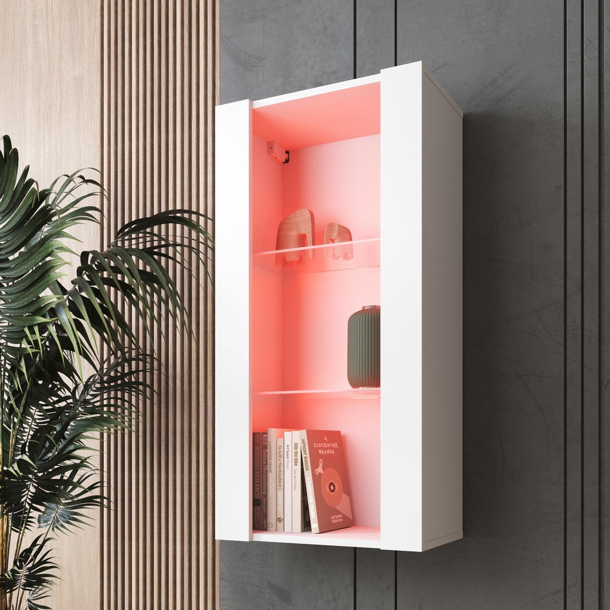 HÄNGEVITRINE TIVOLI Vertical 100, Weiss, LED Mehrfarbige - Weiß, Glas/Holzwerkstoff (50/100/29.5cm) - Komodee