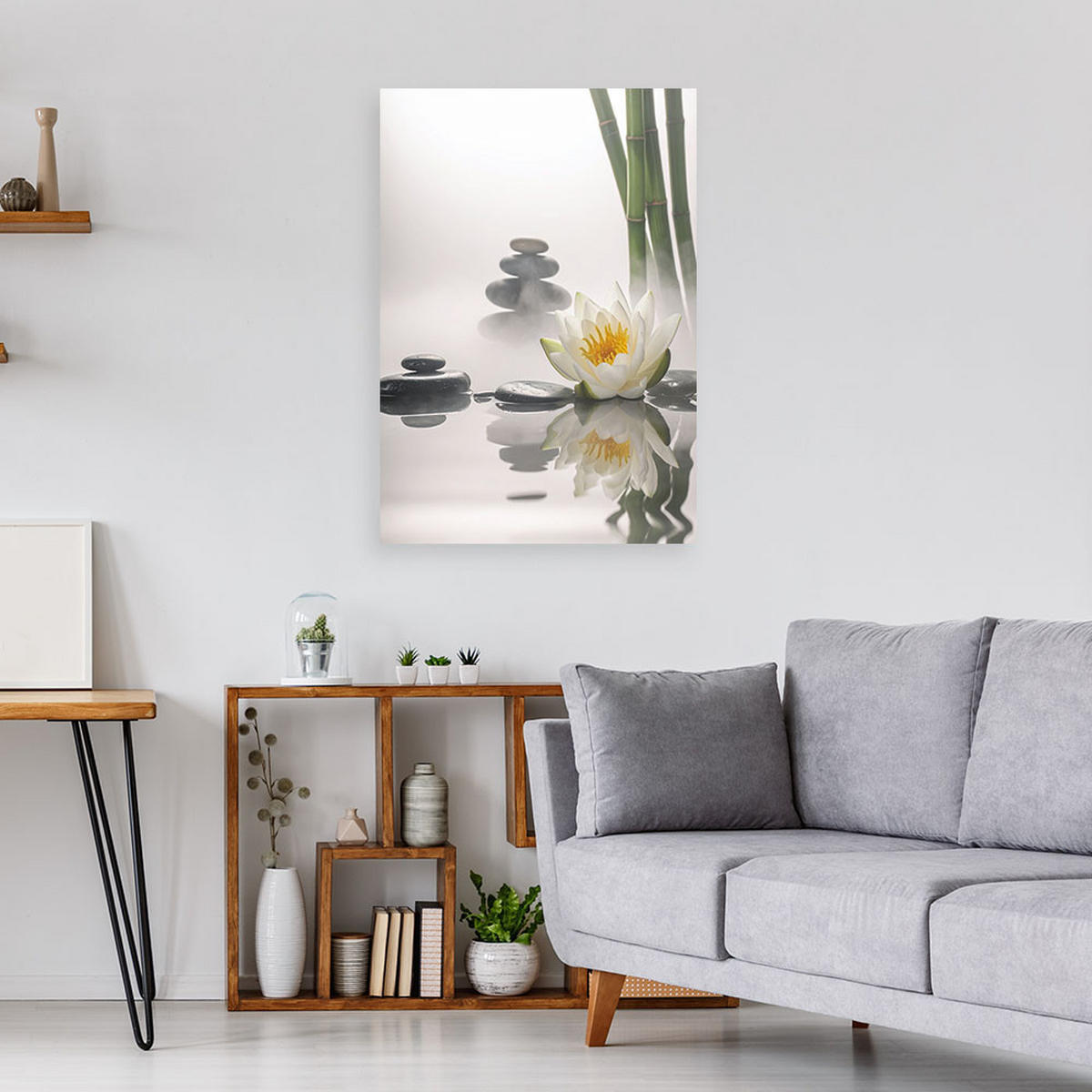 BILD auf Leinwand, Lotusblumensteine Pflanzen Zen Spa - Weiß, Textil (60/90cm) - Feeby