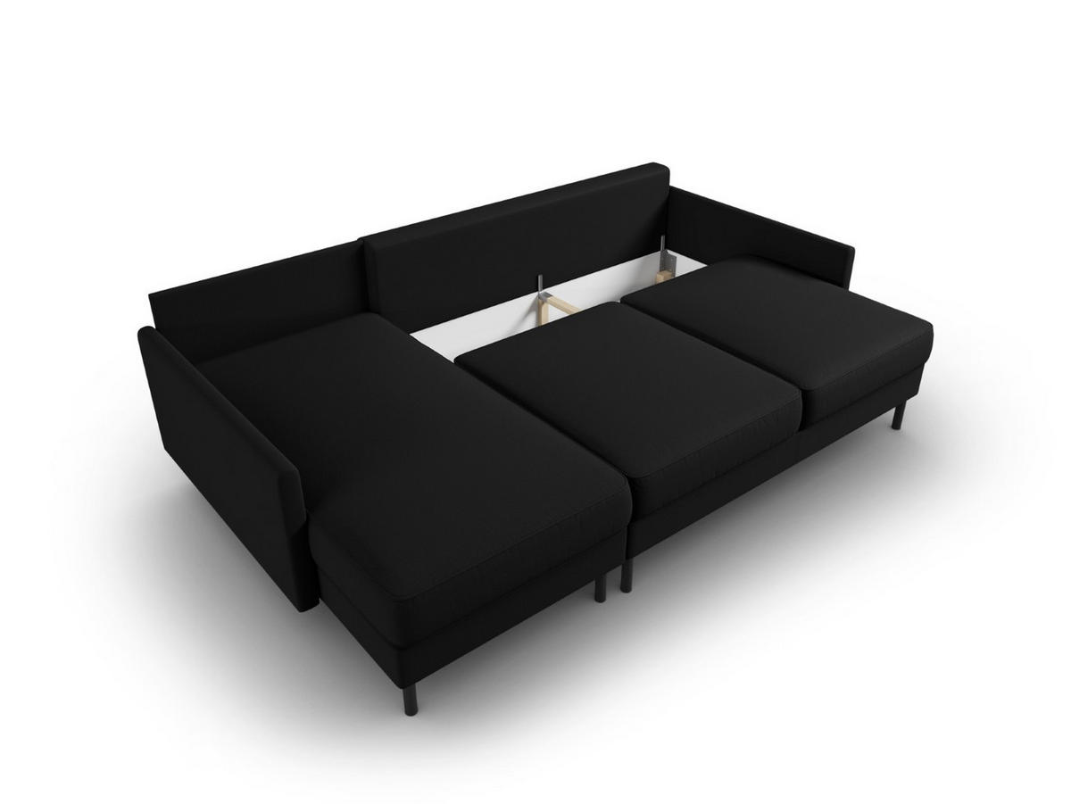 AUSKLAPPBARES-ECKSOFA links mit Container Scott aus strukturiertem Stoff schwarz 5 Sitzplätze - Schwarz, Textil (142/212cm) - Micadoni