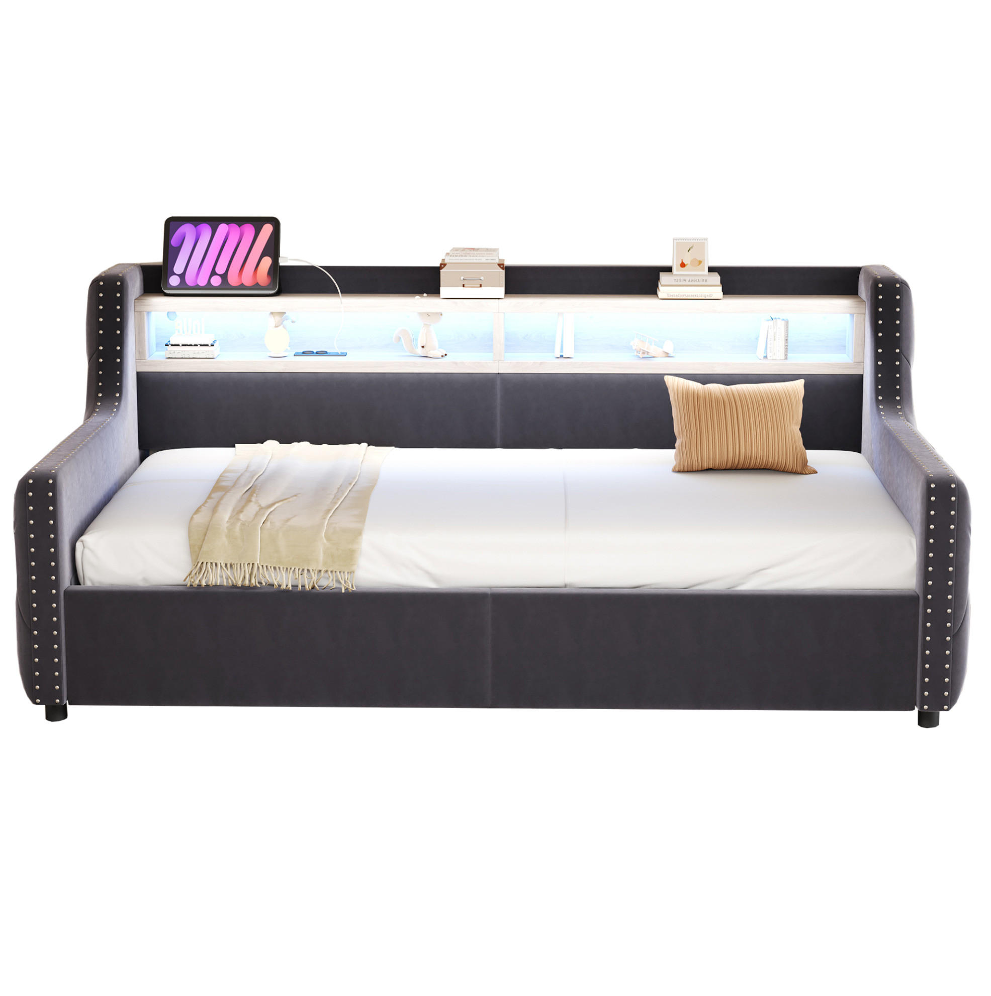 Okwish Schlafsofa Grau 90x200 cm