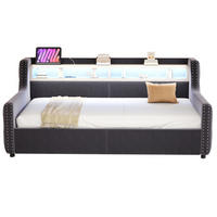 SCHLAFSOFA 90/200 cm dunkelgrau aus Samt mit Stauraum, LED und Ladeanschlüssen - Grau, Textil (90/200cm) - OKWISH