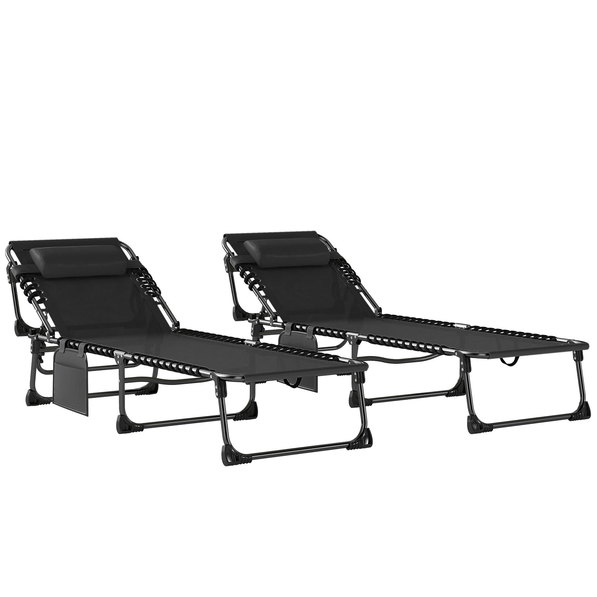 SONNENLIEGE Set aus 2 klappbaren und verstellbaren Gartenliegen mit 5 Höhenstufen ,57 x 200 x 38 cm ,Schwarz - Schwarz, Metall (57/38/200cm) - Vallsero