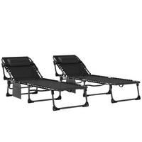 SONNENLIEGE Set aus 2 klappbaren und verstellbaren Gartenliegen mit 5 Höhenstufen ,57 x 200 x 38 cm ,Schwarz - Schwarz, Metall (57/38/200cm) - Vallsero