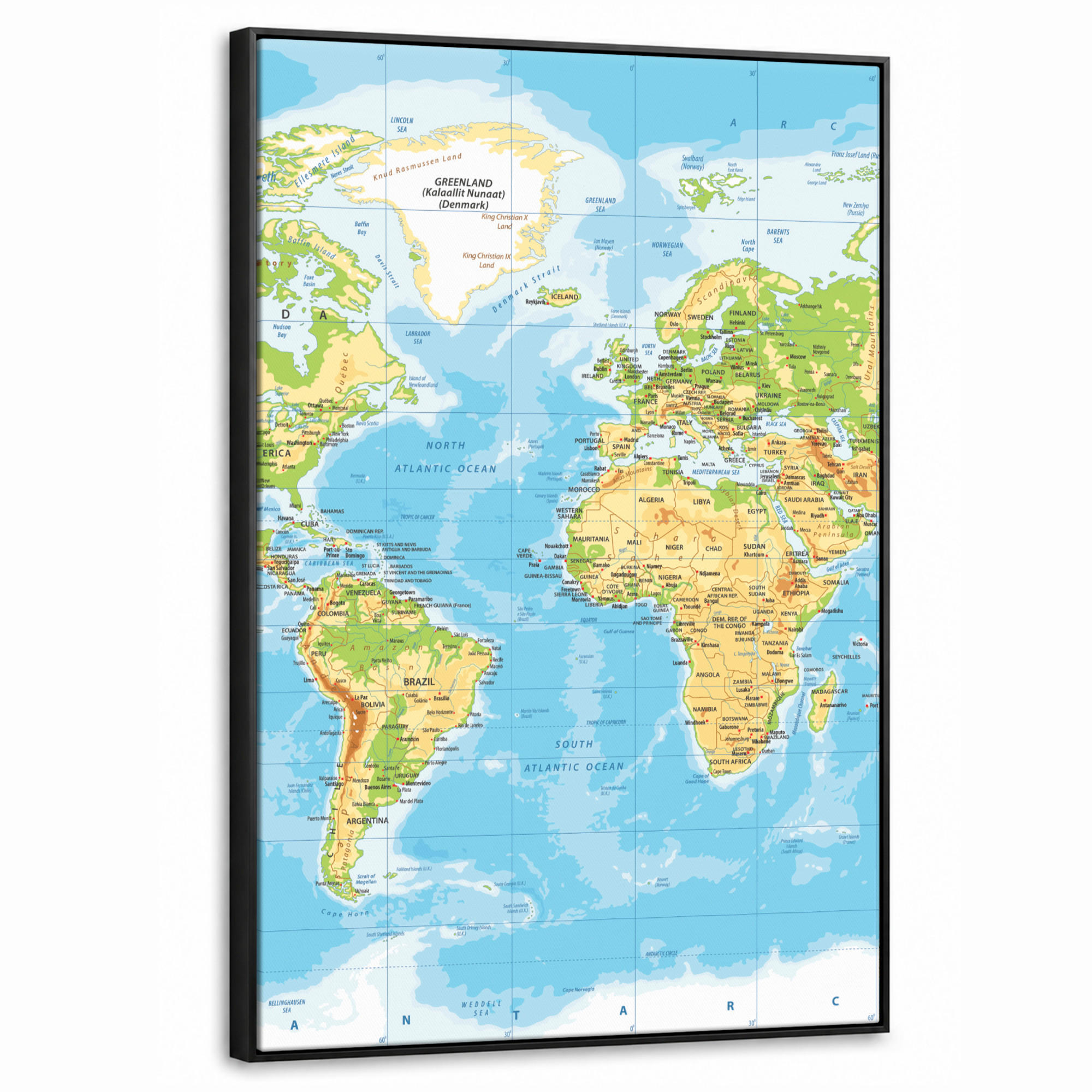 LEINWAND Bilder mit Rahmen - Weltkarte - Statistisch - Blau - Erde - Bildung - 60x90 - Blau, Textil (60/90cm) - MuchoWow
