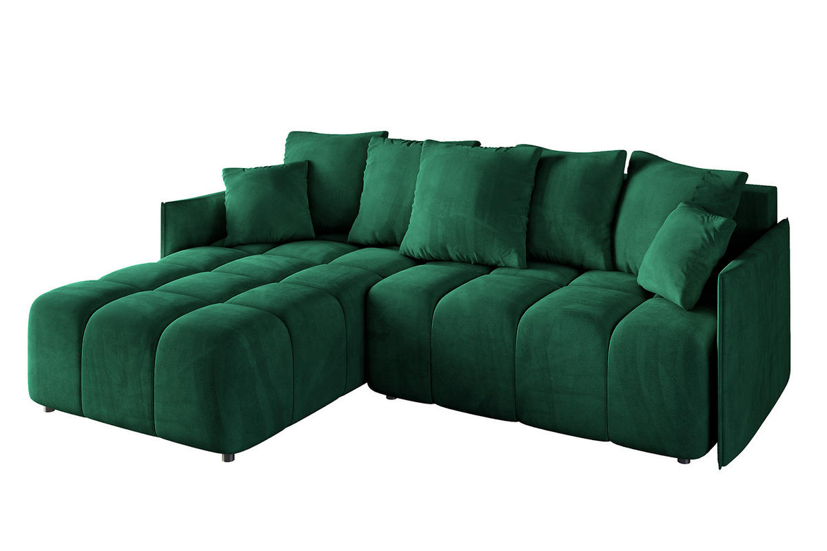 ECKSOFA mit Schlaffunktion und Bettkasten LONLI-L 242x175x88 Dunkelgrün Velours - Dunkelgrün, Holzwerkstoff/Kunststoff (242/175cm) - ALTDECOR