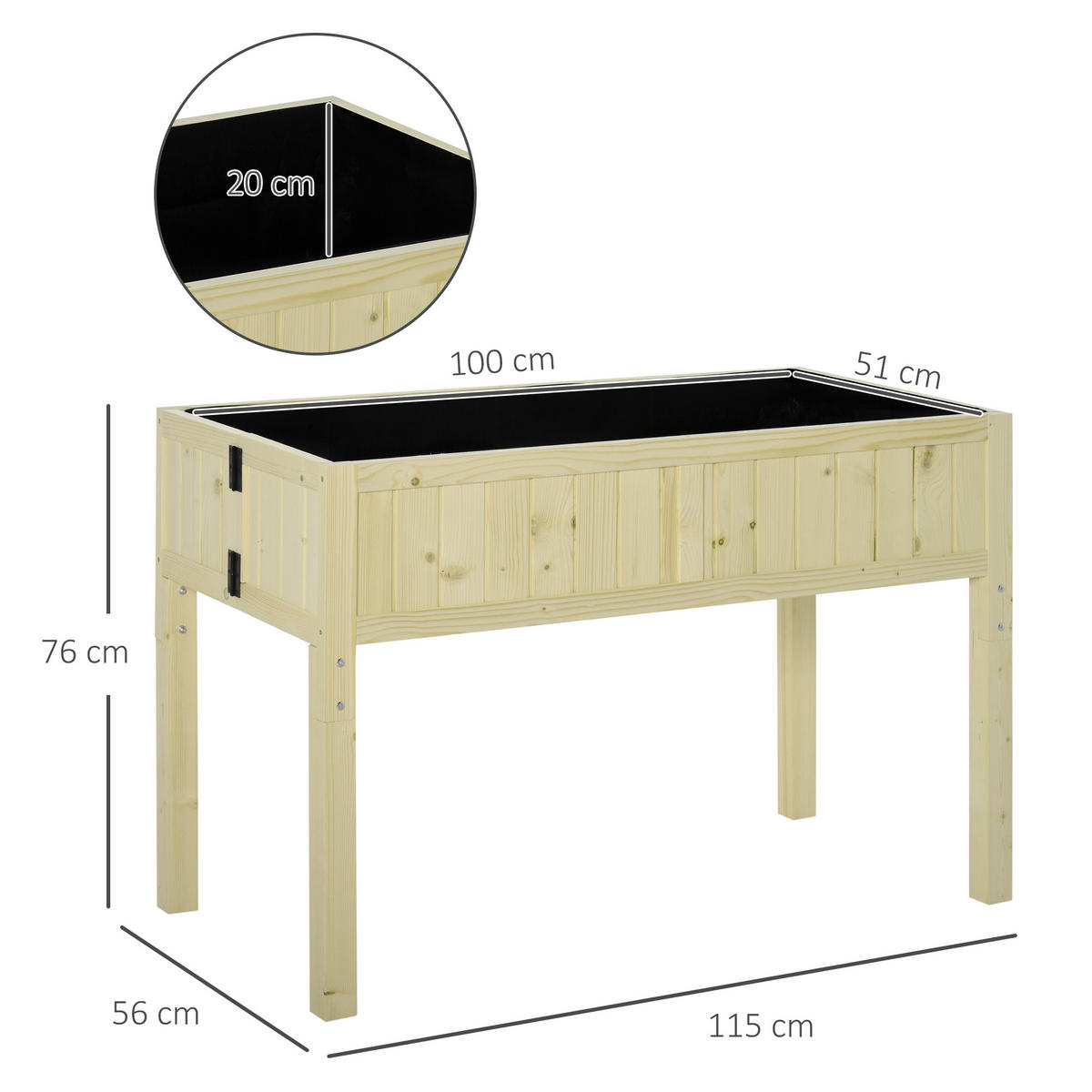 HOCHBEET, Klappbares erhöhtes Beet, 115 x 56 x 76 cm, Holz - Multicolor, Holzwerkstoff (115/76/56cm) - FORIOUS