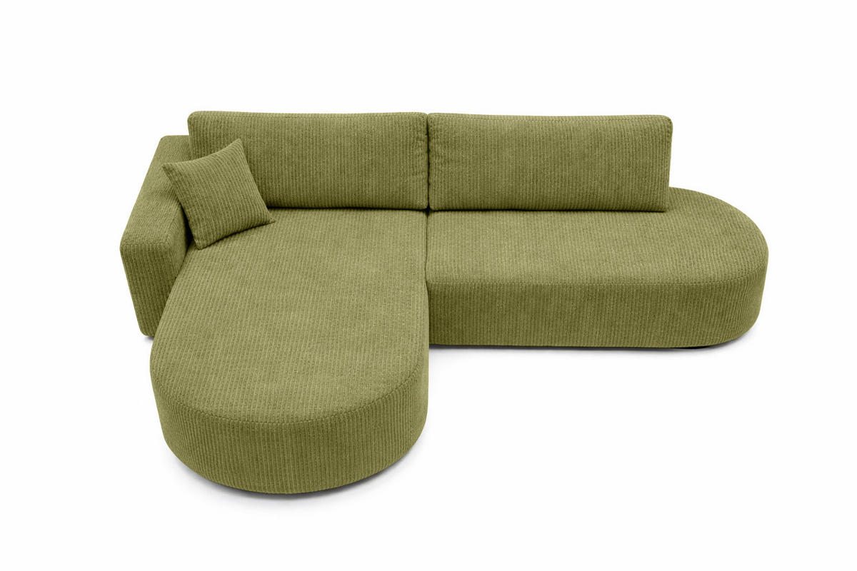 ECKSOFA Mit Schlaffunktion Und Bettkasten, Cordstoff Poso, Olive, Links, ROUND ONE OPEN XL - Olivgrün, Holz (262/175cm) - Kaiser Möbel