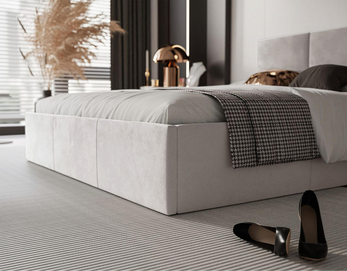 POLSTERBETT Nestio Hellbeige Samt 140x200 cm - Ecru, Kunststoff/Textil (140/200cm) - Selsey