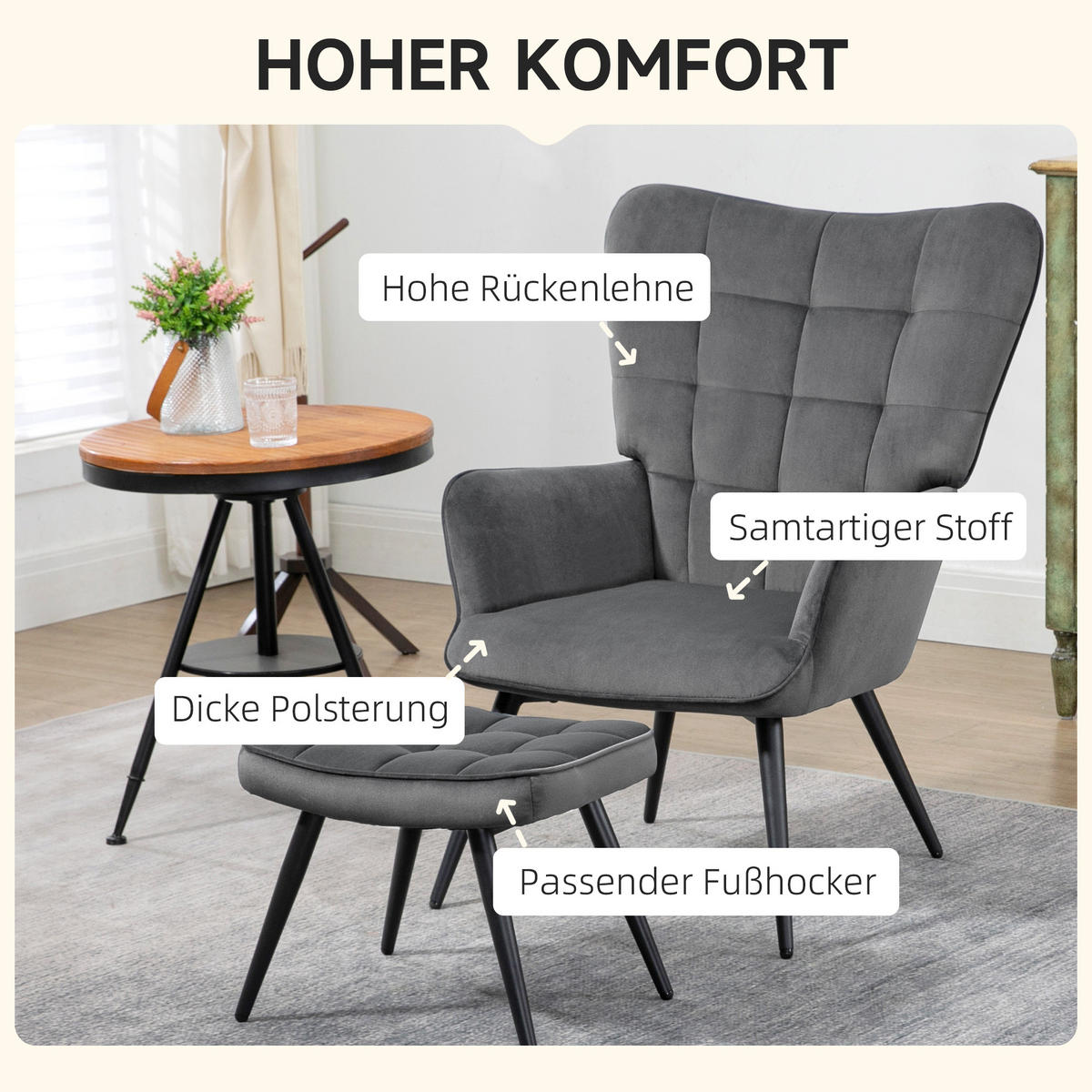 OHRENSESSEL, Relaxsessel - Dunkelgrau, Kunststoff/Metall (77.5/98/73cm) - HOMCOM