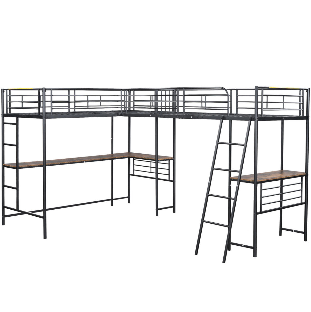 HOCHBETT 90/200 cm in Schwarz – mit Schreibtisch, hohem Rausfallschutz und Treppe - Schwarz, Metall (90/200cm) - BEAOK