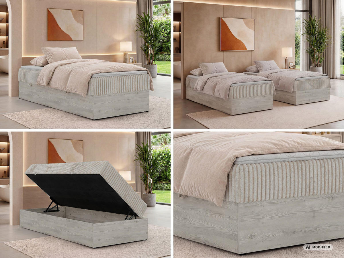 BOXBETT NORDIC ZERO 90/200 - Beige Cord - Topper Visco - H4 - Beige/Schwarz, Kunststoff/Textil (90/200cm) - MKS