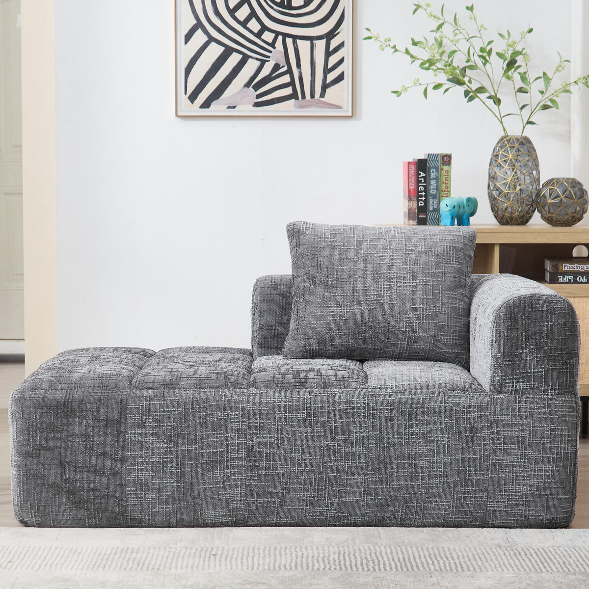 CHAISELONGUE Sofa Chenille mit Seitentaschen und Kissen 158/90/60 cm Grau - Grau, Textil (60/158/90cm) - Redom