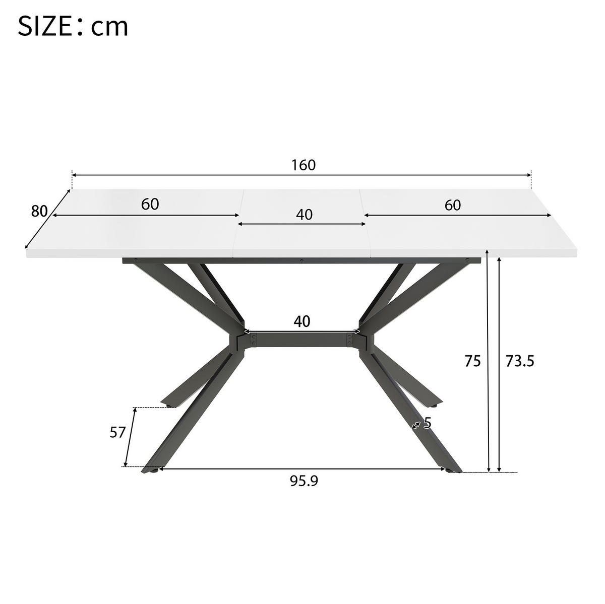 ESSTISCH 160/75/80 cm weiß mit höhenverstellbaren Metallbeinen - Weiß, Holzwerkstoff (160/75/80cm) - OKWISH