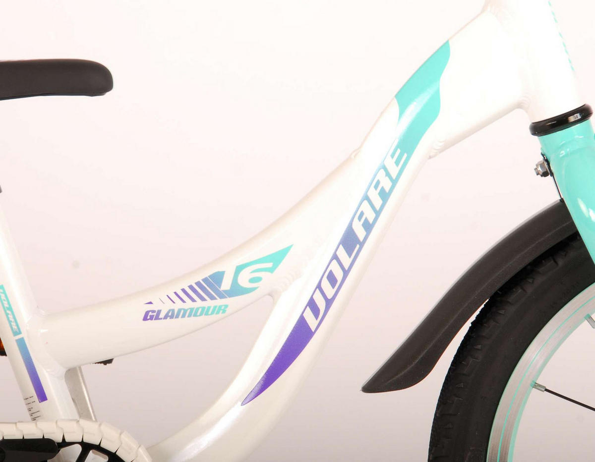 KINDERFAHRRAD Glamour - Mädchen - 16 Zoll - Rücktritt + Handbremse - Perlmutt Mintgrün - Weiß, Metall (56cm) - TPFSports