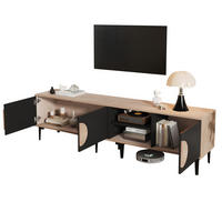 TV-LOWBOARD aus Spanplatte 180x35x49 cm Naturholz/Schwarz mit 3 Türen und offenen Fächern - Schwarz, Holzwerkstoff (180/49/35cm) - IVMEU