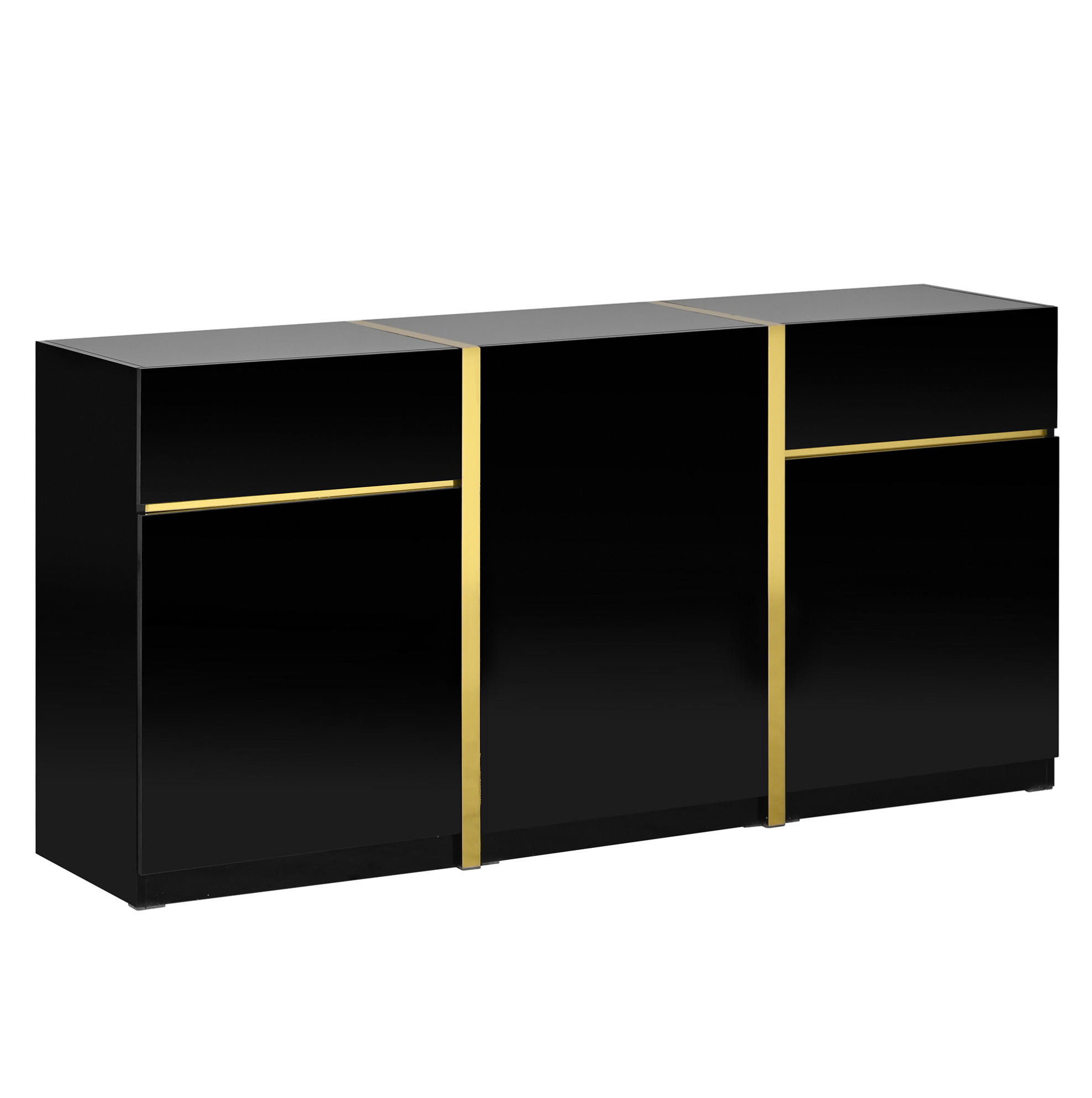 KOMMODE aus MDF & Spanplatte 160x40x78cm in Schwarz mit Hochglanz - Schwarz, Holzwerkstoff (160/78/40cm) - Modfu