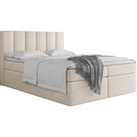 BOXBETT Amira mit Bettkasten, Beige Samt 160x200 cm - inkl. H3 Matratze und H3 Foam Topper - Ecru/Beige, Holzwerkstoff/Kunststoff (160/200cm) - WFL GROUP