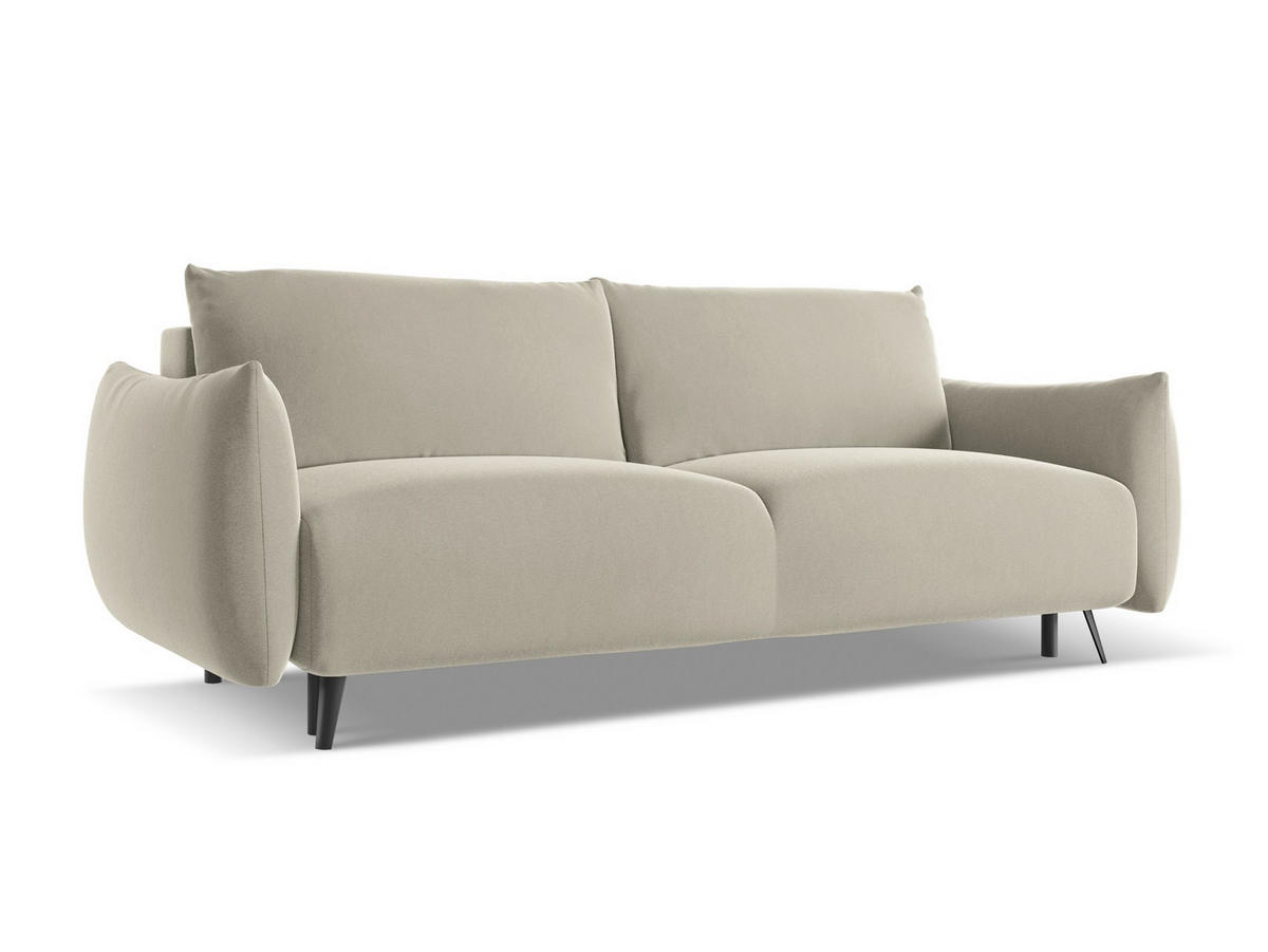 3-SITZER SOFA mit Schlaffunktion Samt Stoff Creme - Perlmutt/Creme, Textil/Metall (230/86/105cm) - Makamii