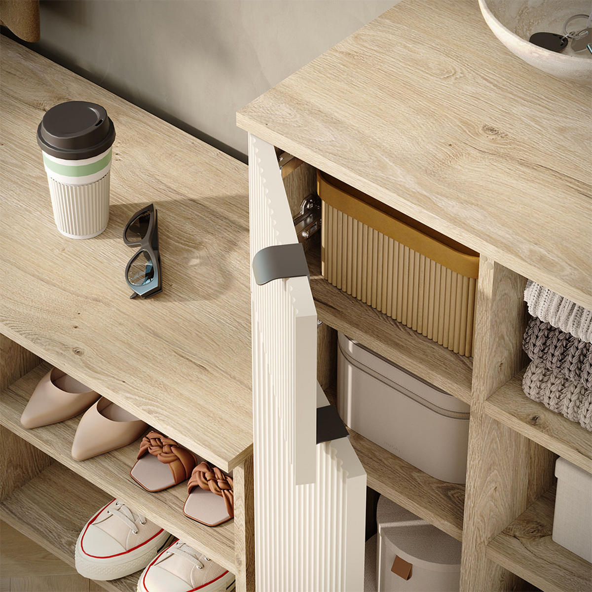 GARDEROBE Puerto, Eiche/Cashmere, 69 x 95 cm 4-er Set - Kaschmir/Eichefarben, Holzwerkstoff (69/95/40cm) - Vicco