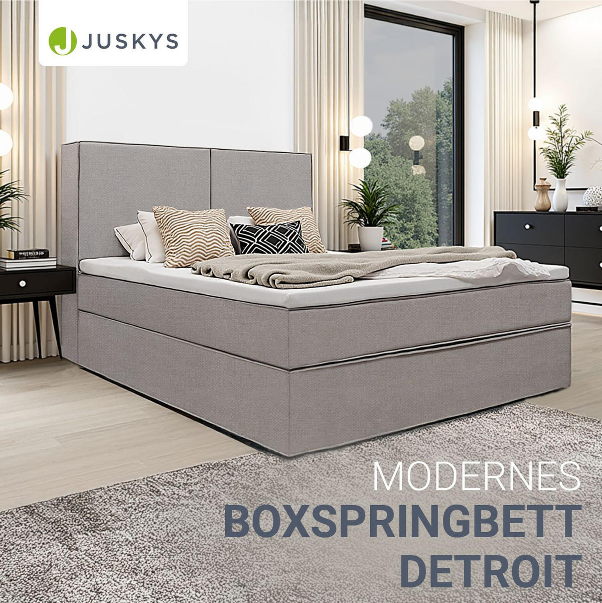 BOXBETT Detroit 180x200 cm Stoff Grau - Grau, Textil (180/200cm) - Juskys