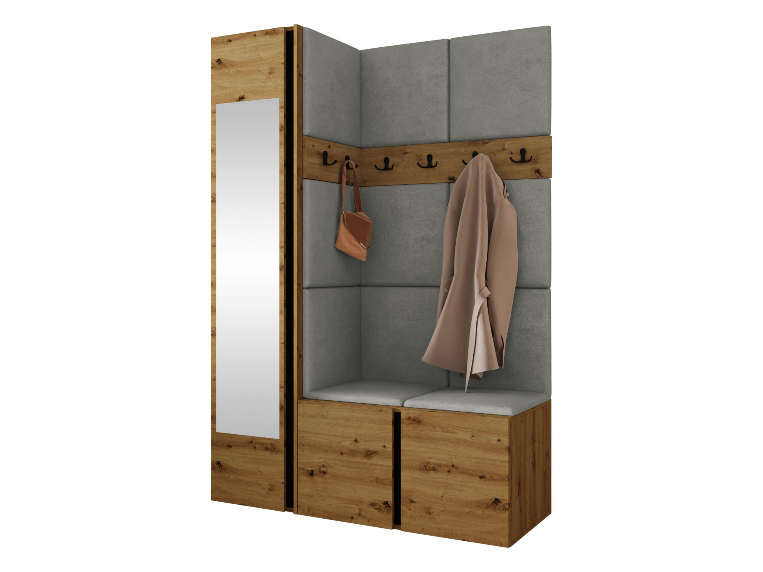 MOBILIER PENTRU HOL Orion X - stejar Artisan/gri, material plastic/compozit lemnos (124/186/46cm) - MIRJAN24