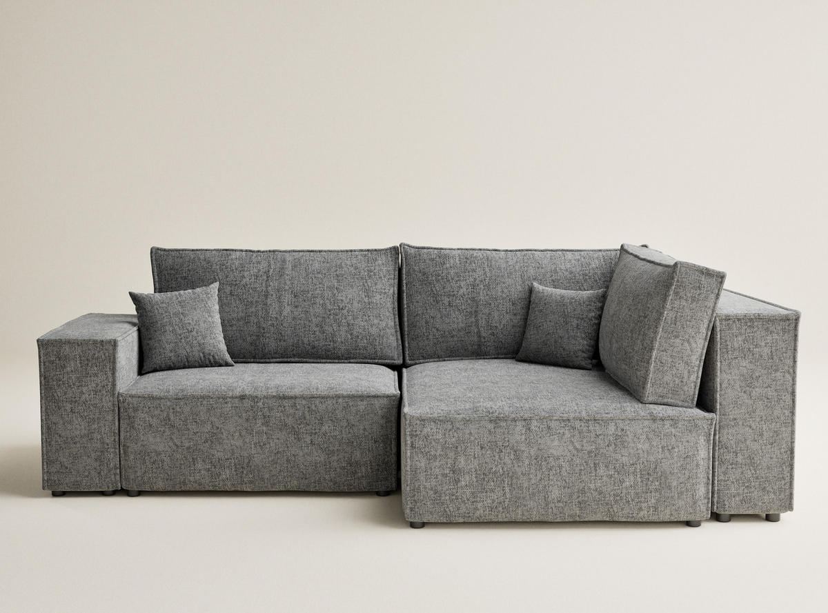 ECKSOFA MIT SCHLAFFUNKTION Tonga Grau Chenille-Stoff - Schwarz/Grau, Holz/Holzwerkstoff (255/105cm) - Maison de Reve