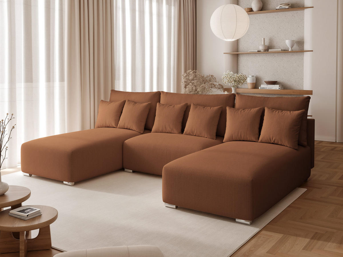 WOHNLANDSCHAFT ELVO mit Schlaffunktion und Bettkasten Braun - Braun, Holzwerkstoff/Kunststoff (300/91/190cm) - Idohome