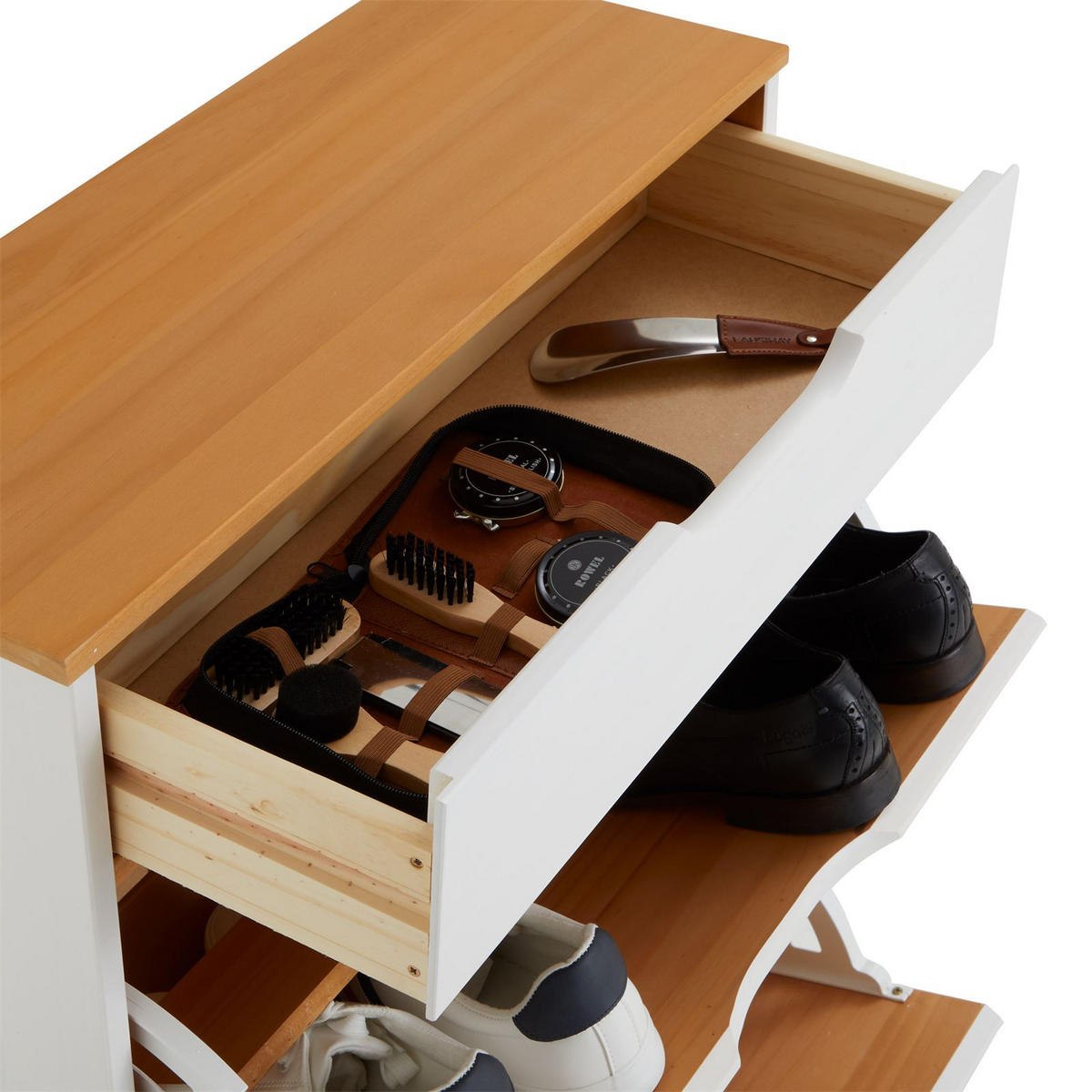 SCHUHSCHRANK BASIL weiß/braun - Weiß/Braun, Holz (58/93/25cm) - IDIMEX