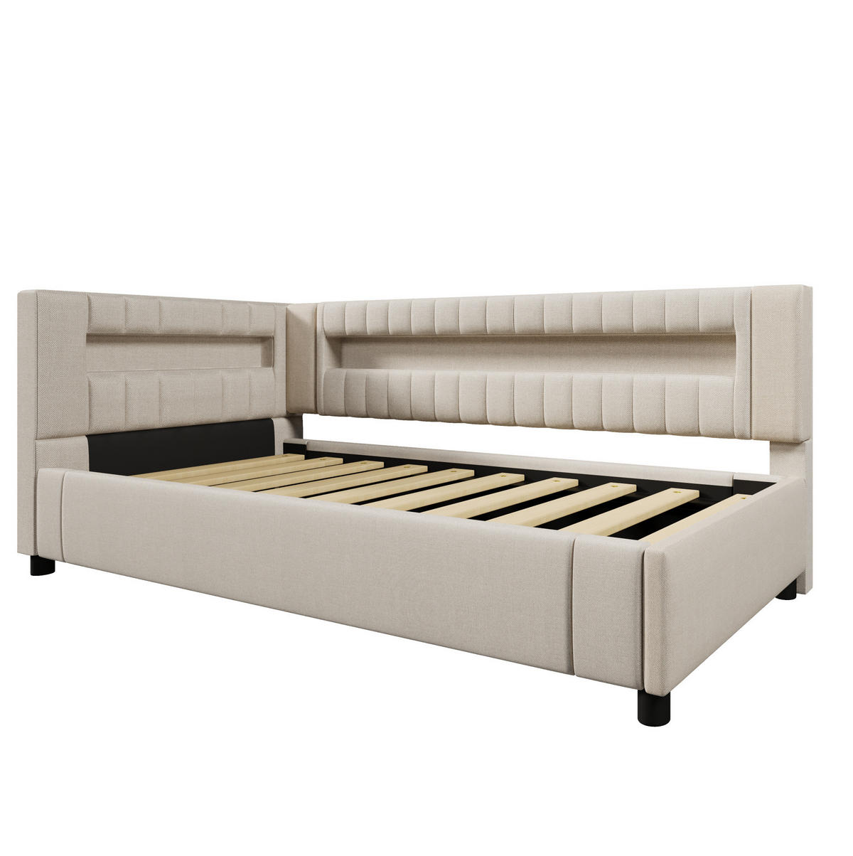 POLSTERBETT 90/200 cm mit LED-Beleuchtung, USB- und USB-C-Anschluss sowie hydraulischem Stauraum, Beige - Beige, Textil (90/200cm) - Redom