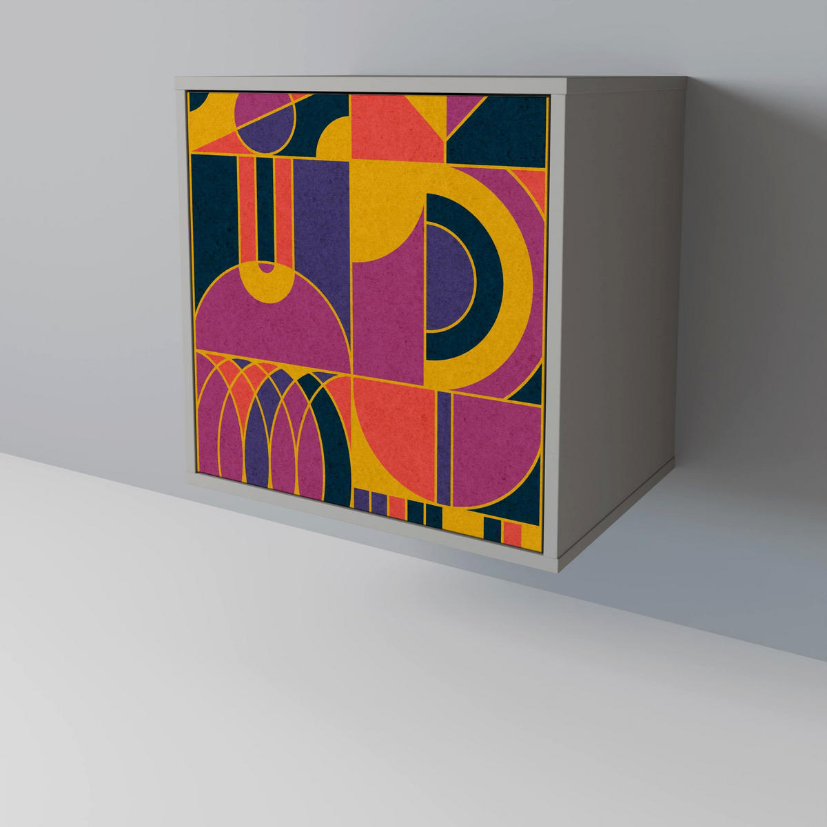 SIDEBOARD ELECTRIC PATTERNS, Grau, 57,5x42x70,5 cm, Schwarze Metall-Sternfüße - Multicolor/Schwarz, Holzwerkstoff/Metall (57.5/70.5/42cm) - SpaceRebels