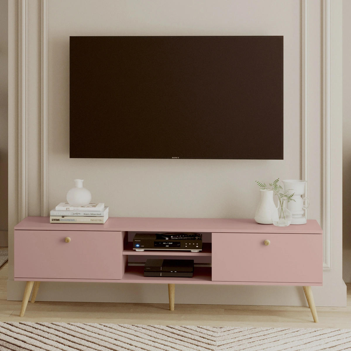 LOWBOARD NATURA, 170 cm, Rosa, 2 Schubladen mit Soft-Close - Rosa, Holz (170/50/41cm) - Excellent Home