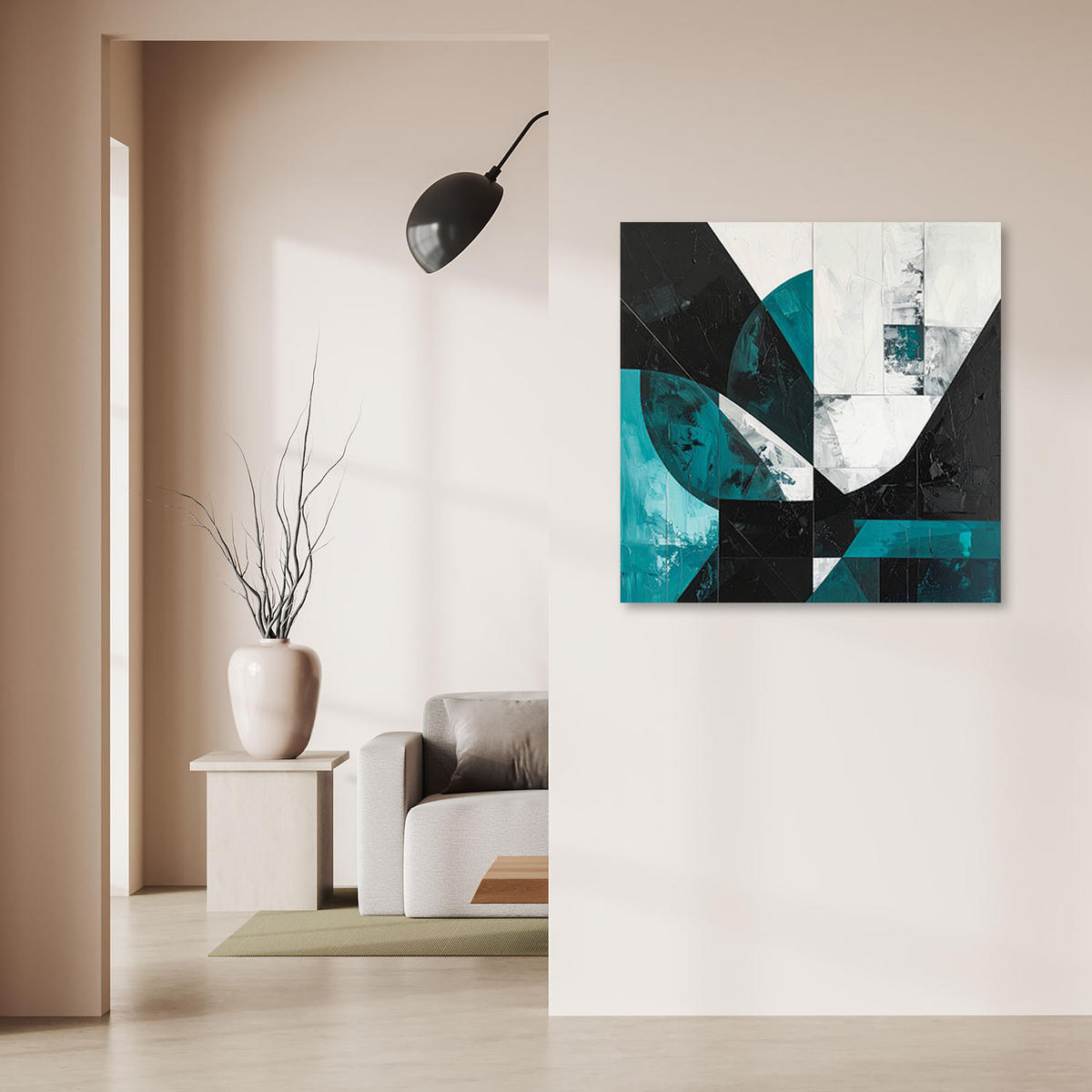 LEINWANDBILD 3D und geometrisch 50x50cm - Türkis, Textil (50/50cm) - Feeby