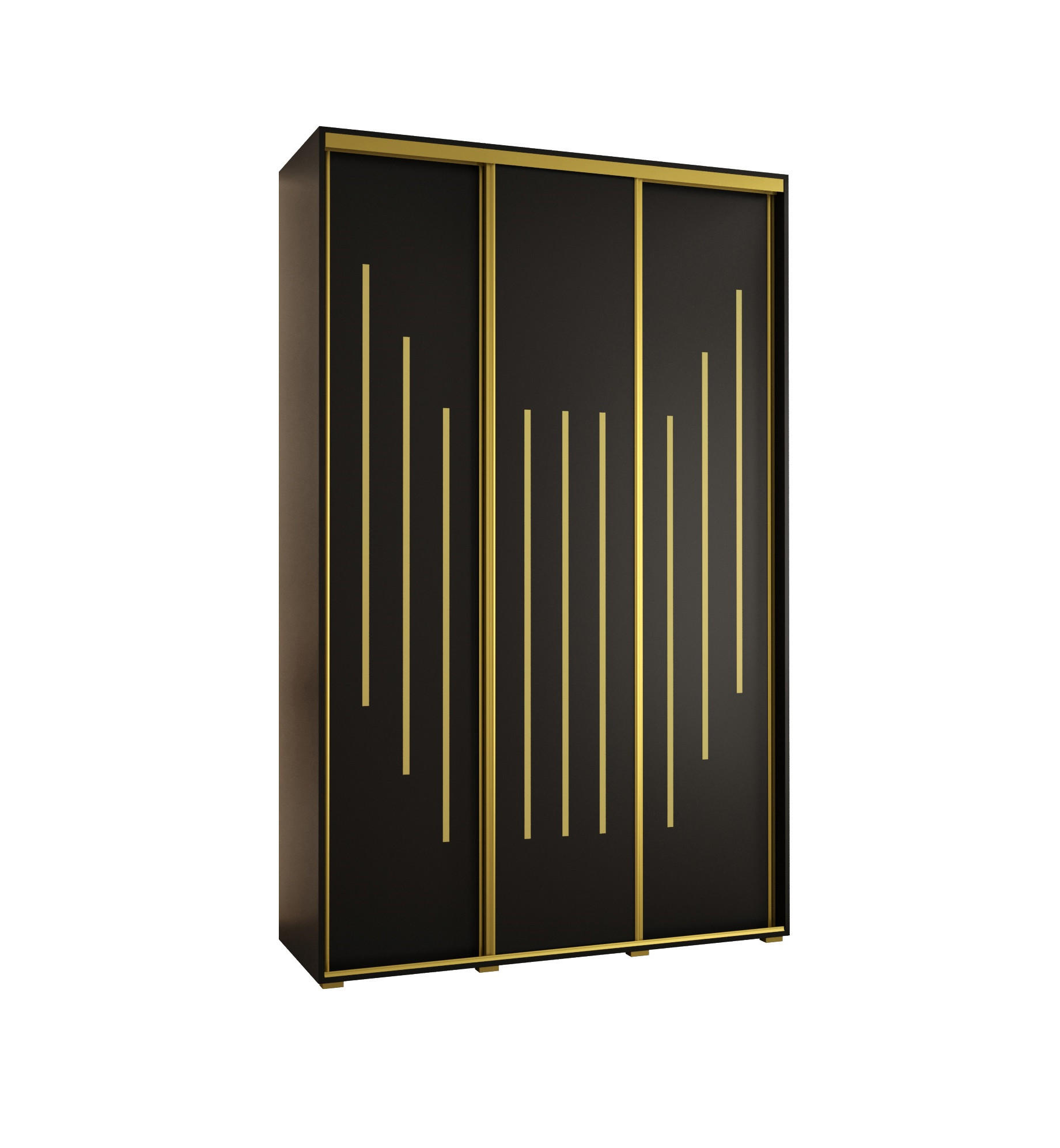 Abiks Möbel Schwebetürenschrank Schwarz, Schwarz, Gold 160x235x45 cm