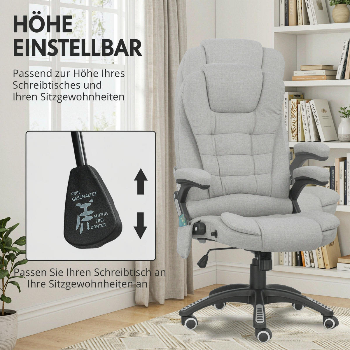 DREHSTUHL mit Massagefunktion höhenverstellbar Sitzhöhe 45 bis 55 cm - Hellgrau, Textil (68/110/72cm) - Gisaae